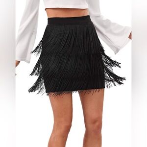 Verdusa Black Fringe Mini Skirt
